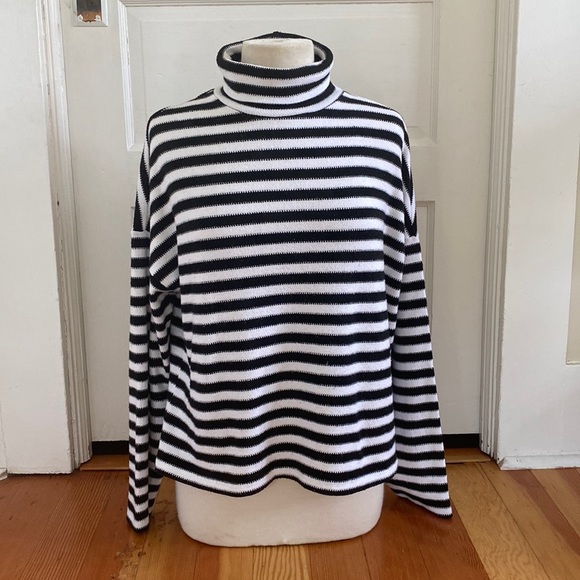 Sanctuary Black White Striped Turtleneck Sweater Small - Picture 1 of 5